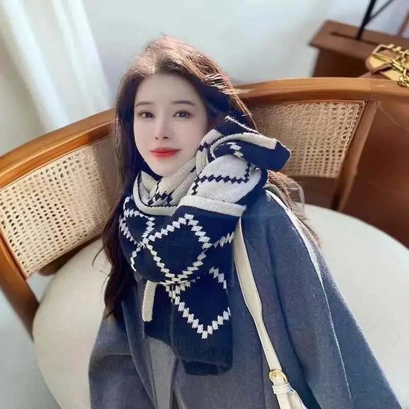 Luxury Womens Red Winter Scarf - Korean Style Plaid Knit Wool Neck Warmer Fashion Student Casual Warm Soft Wrap Mountaineering Scarf Y251208