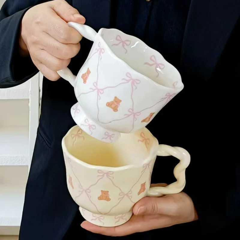 Ceramic Coffee g with Bow Cute Bear Kawaii Water Cup Breakfast Milk Cup He Off Leisure Cartoon Cup Birthday Gift g H251209