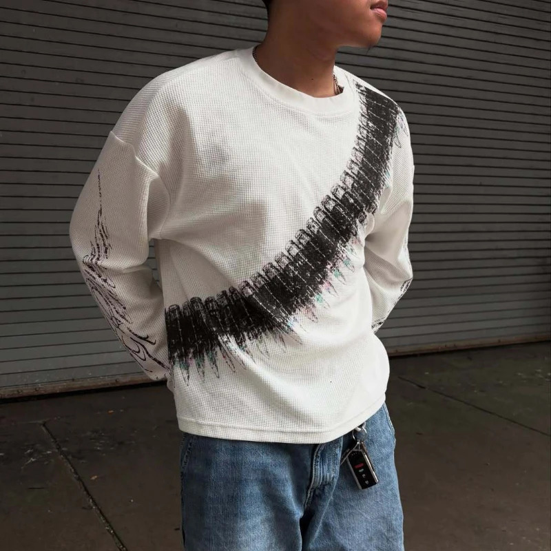 y2k Bullet Letter Printed American Retro Long Sleeve T-shirt Street Style Casual Loose Mens and Womens Top 251205