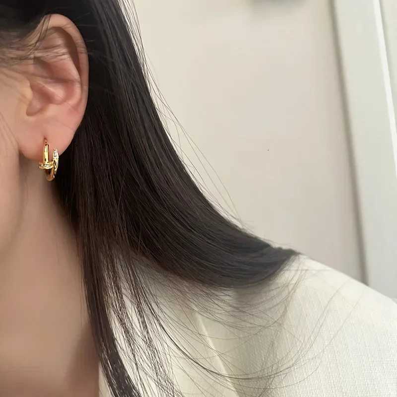 luxury Real 925 Sterling Silver Zircon Nail Round Hoop Earrings for Women Minimalist Trendy Fine Jewelry Shiny Tool Accessories K251209