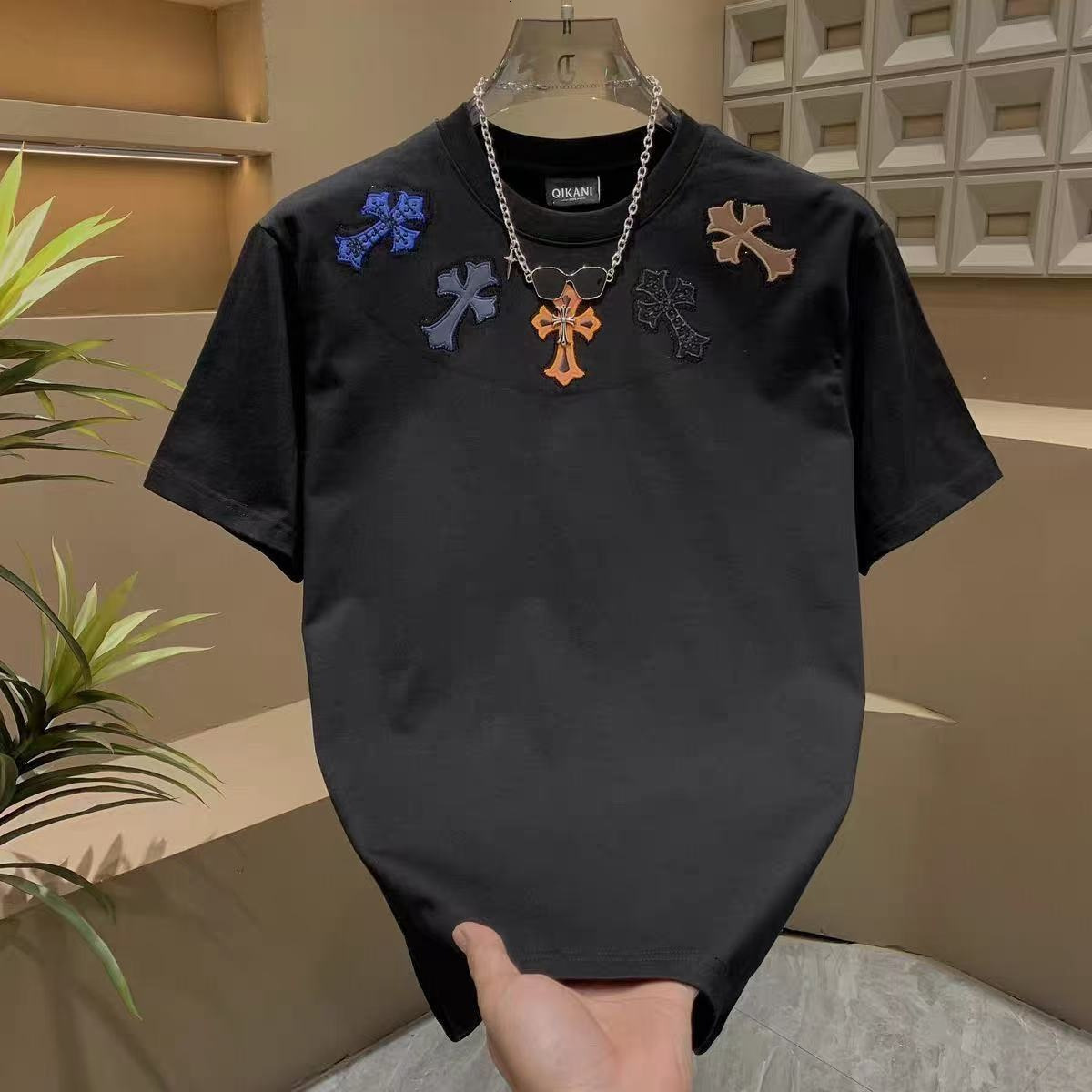 Designer Luxury Clothing Trendy Brand Personality Cross Short Sleeve T-shirt For Men 2025 Summer Fashion Casual Versatile Breathable Half Sleeve Top