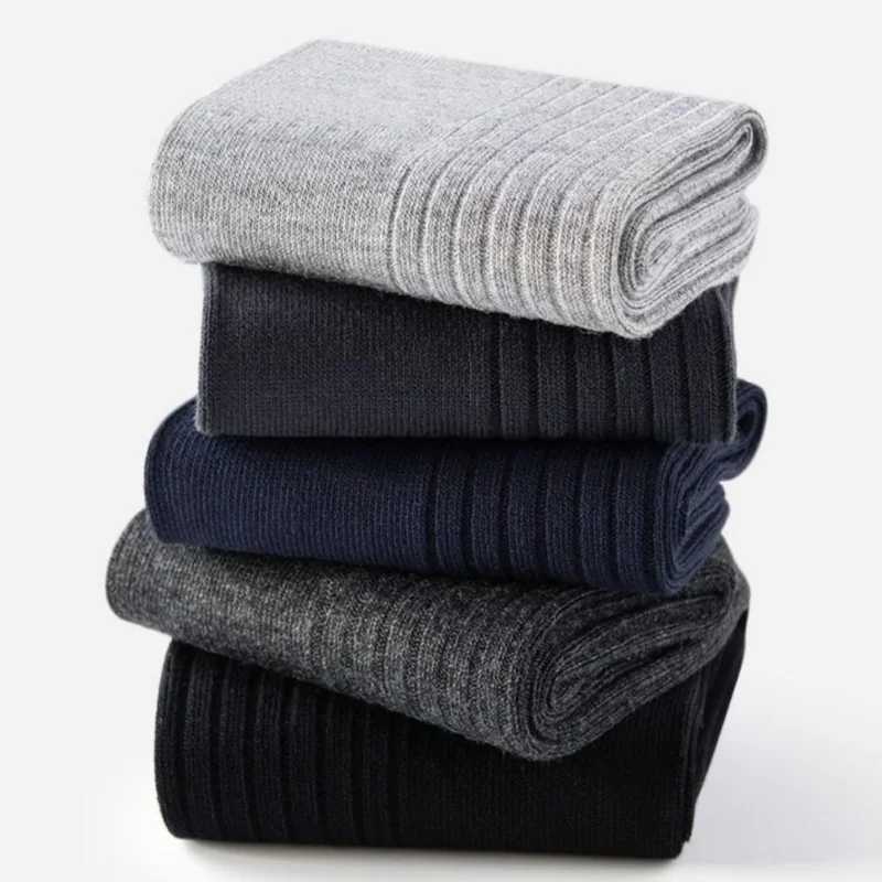 Plus Size EU 39-46 Mens Cotton Striped Breathable All Season Solid Color Business Warm Knit Middle Tube High Quality SocksT251209