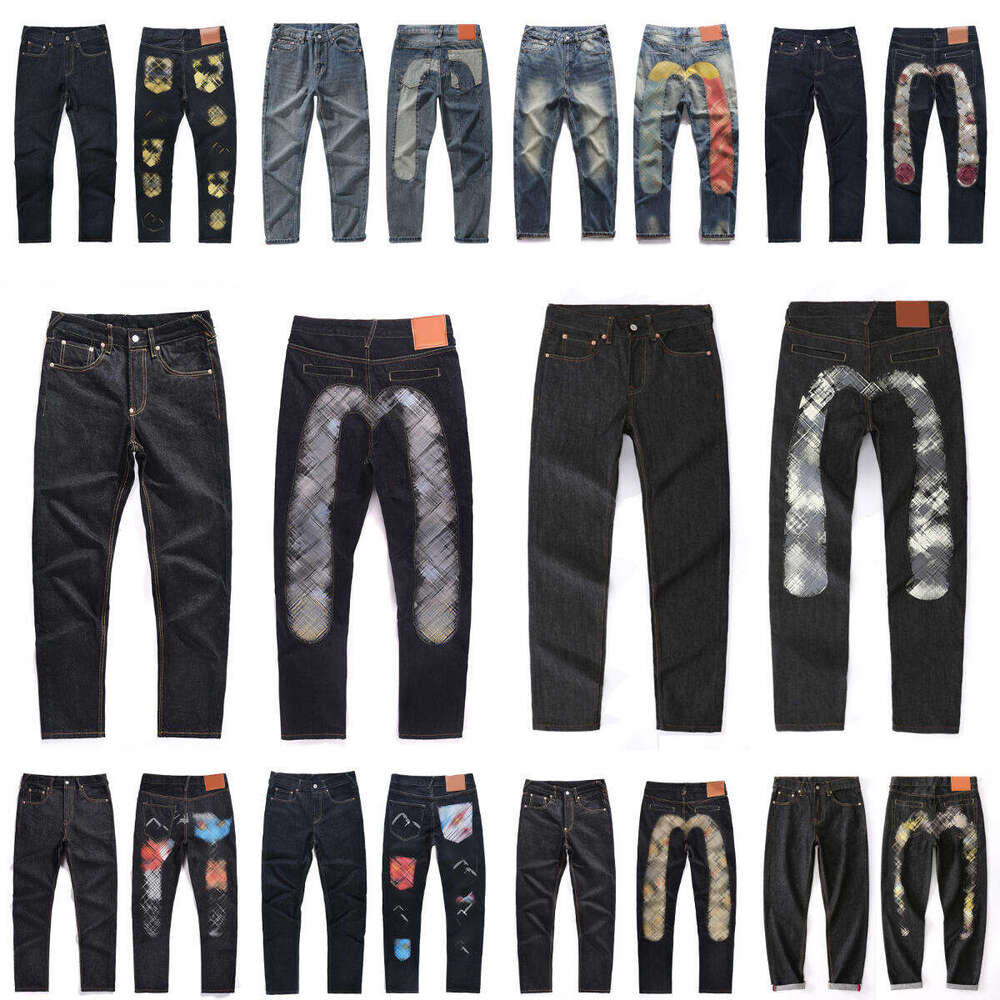 Eviso Jeans Designer Mens Washed Jeans Luxury Straight Tube Wide Leg Brand Y2k Pants Hip Hop Street Graphic Print Jean Straight Patch Hole High Street Jeans