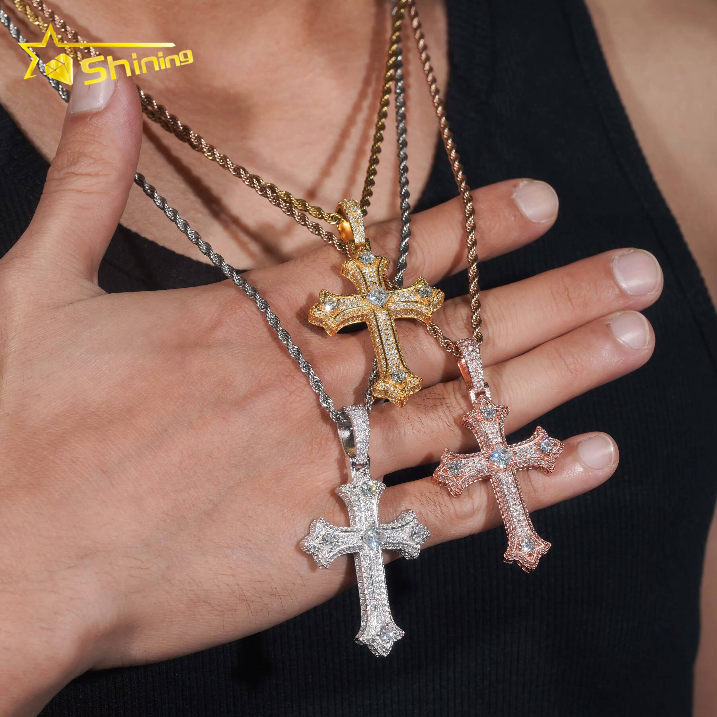 No Tarrifs USA Warehouse Stocks GRA Cert 925 Sterling Silver Hip Hop Iced Out VVS Moissanite Diamond Cross Pendant