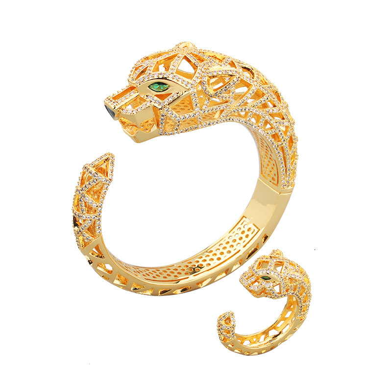 Winter New Style Bold Exaggerated Big Leopard Hollow Zirconia Bracelet Cheetah Ring Fashion Open Bracelet
