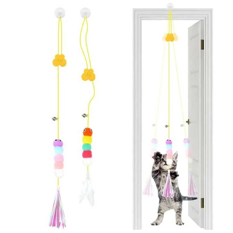 Cat Swing Toy Elastic Sticky Disc Hanging Door Teaser Long Rope with Bell for Indoor Cats Interactive Play Exercise Pet Supplies M251209
