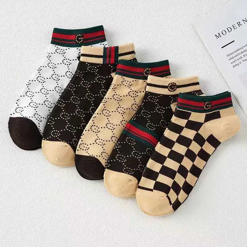 5 pairs of summer thin-edged socks sweat-absorbent and breathable luxury boat socks shallow mouth socks fashionable short socksT251209