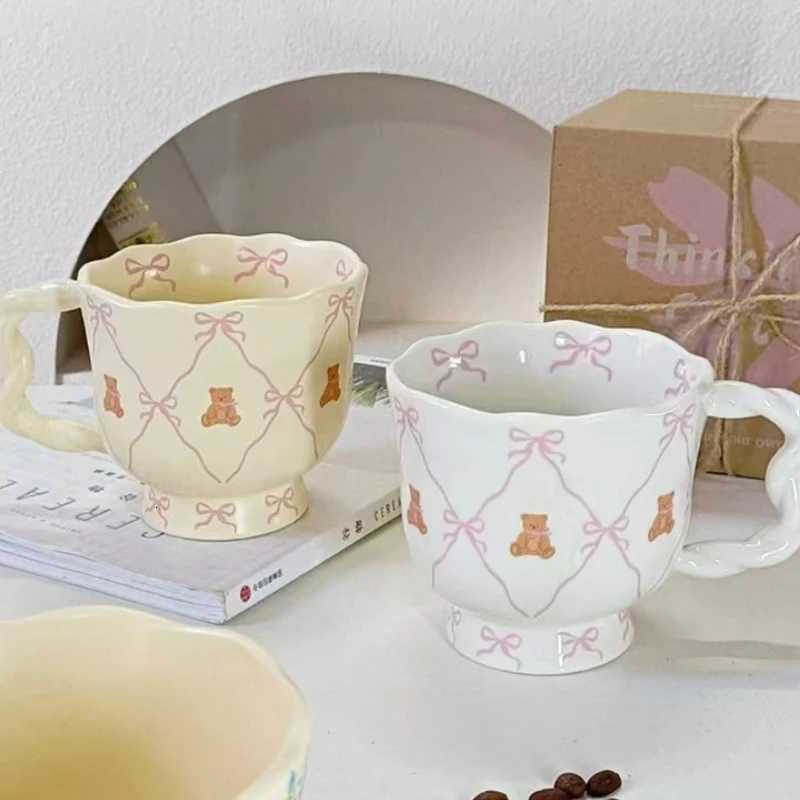 Ceramic Coffee g with Bow Cute Bear Kawaii Water Cup Breakfast Milk Cup He Off Leisure Cartoon Cup Birthday Gift g H251209