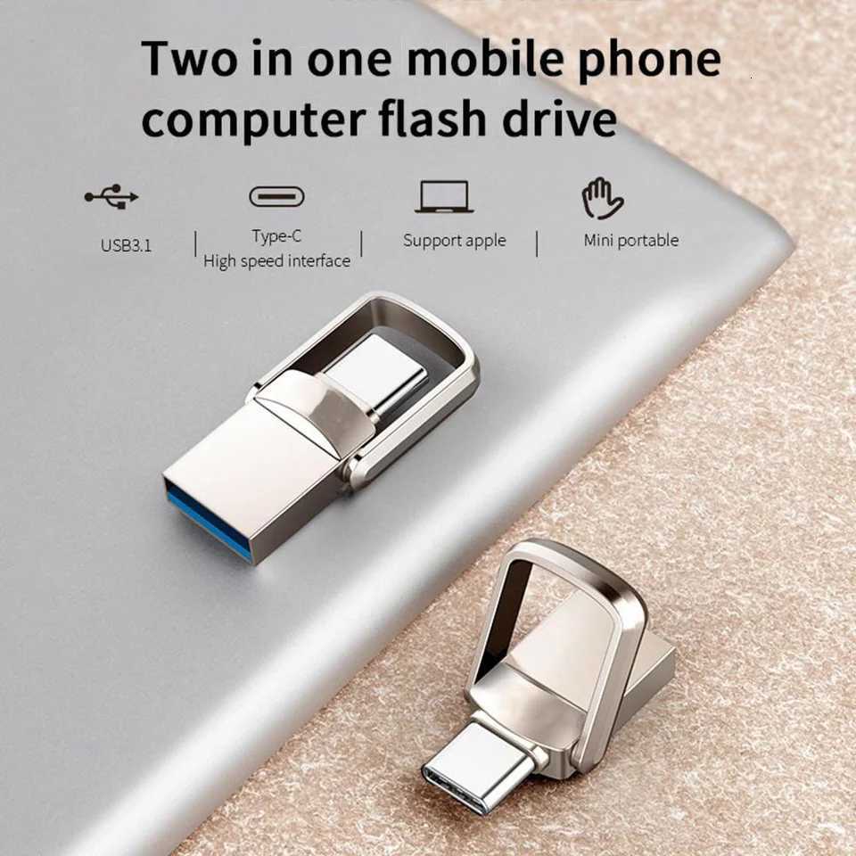 MINI TYPE C 2in1 USB flash drive 128GB 64GB 32GB metal High speed Pen drive smart phone Car TV USB stick 4GB 8GB gift C251209
