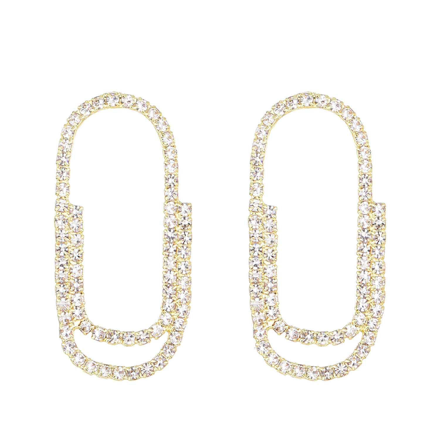 New designer Full Dia Paperclip For Women Simple Design Geometric Pin free shipping Stud Earrings Internet Celebrity Super Shiny luxury Ear Jewelry