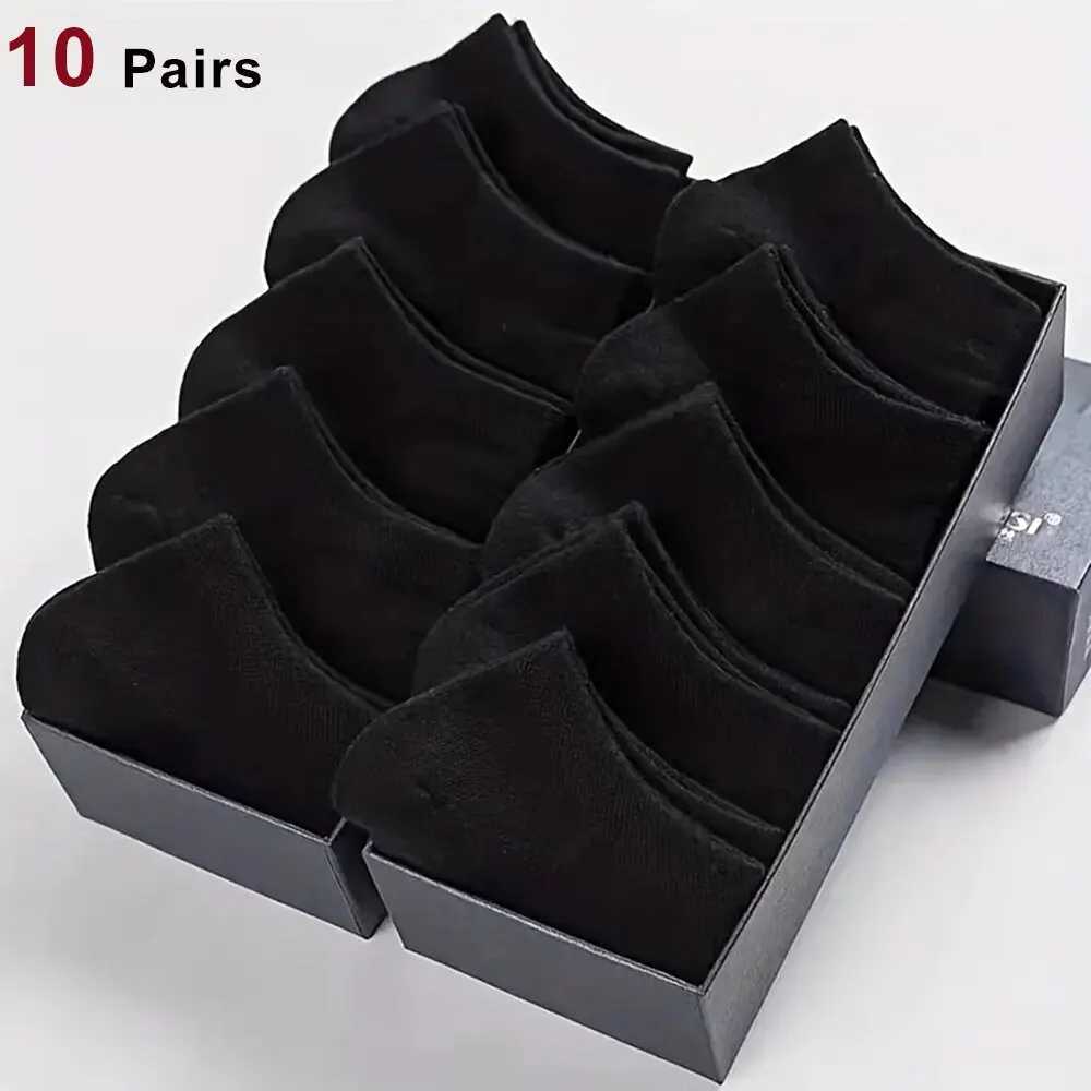 10 Pairs Mens Boat Socks Breathable Sweat Absorbing Solid Color Mature Atmospheric High-Quality Mens Sports Business Low SocksT251209
