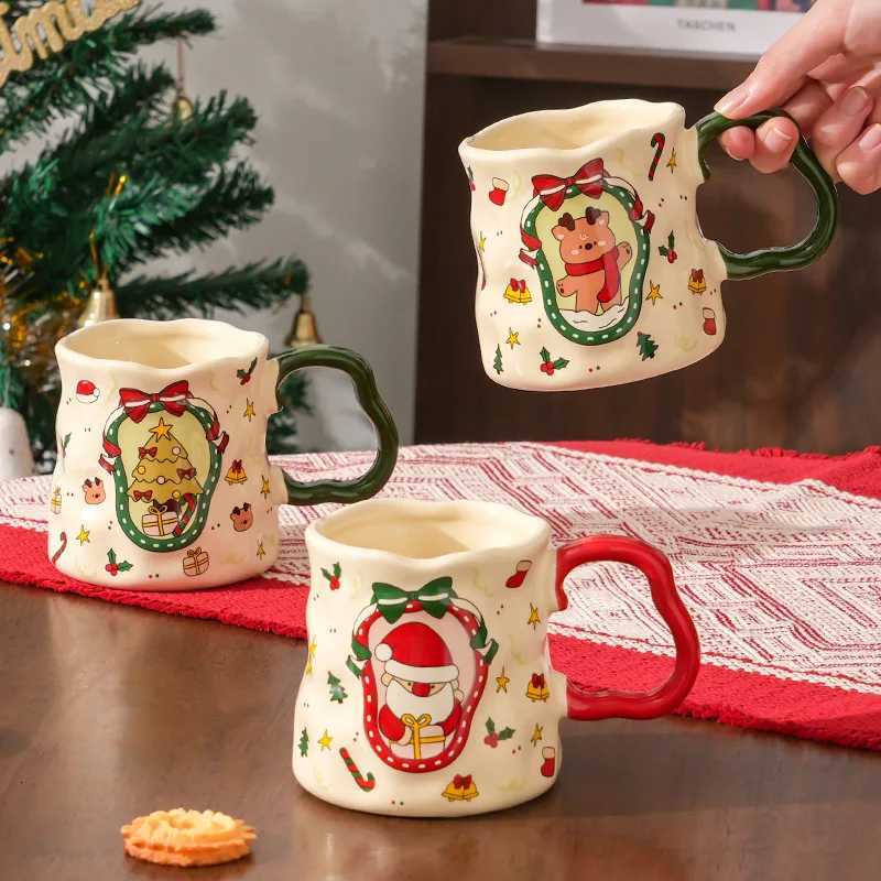 Christmas Ceramic Cup with Handle Premium Coffee Household Cartoon Light Luxury High Value g H251209