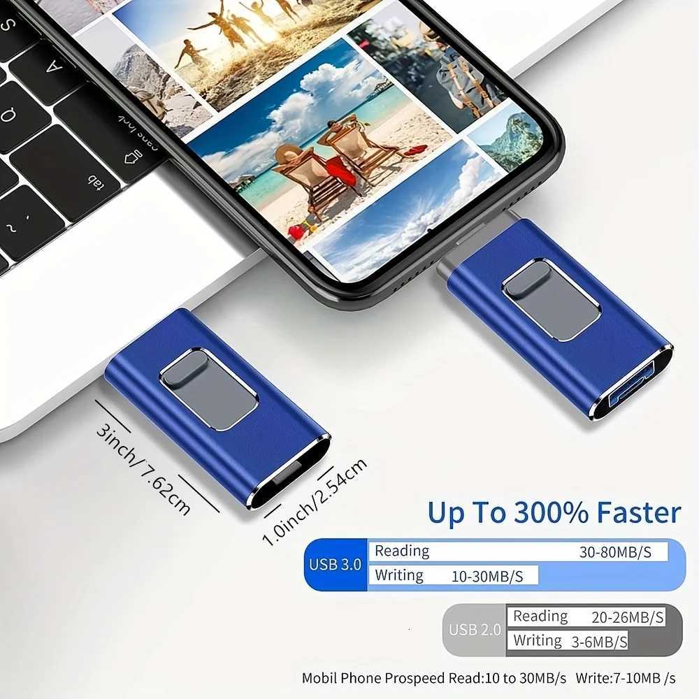 For iPhone Flash Drives 128GB 30 USB 3in1 Mirco Memory Drive 256GB 128GB Android Photo Stick Cpatible with Mobile Phone C251209