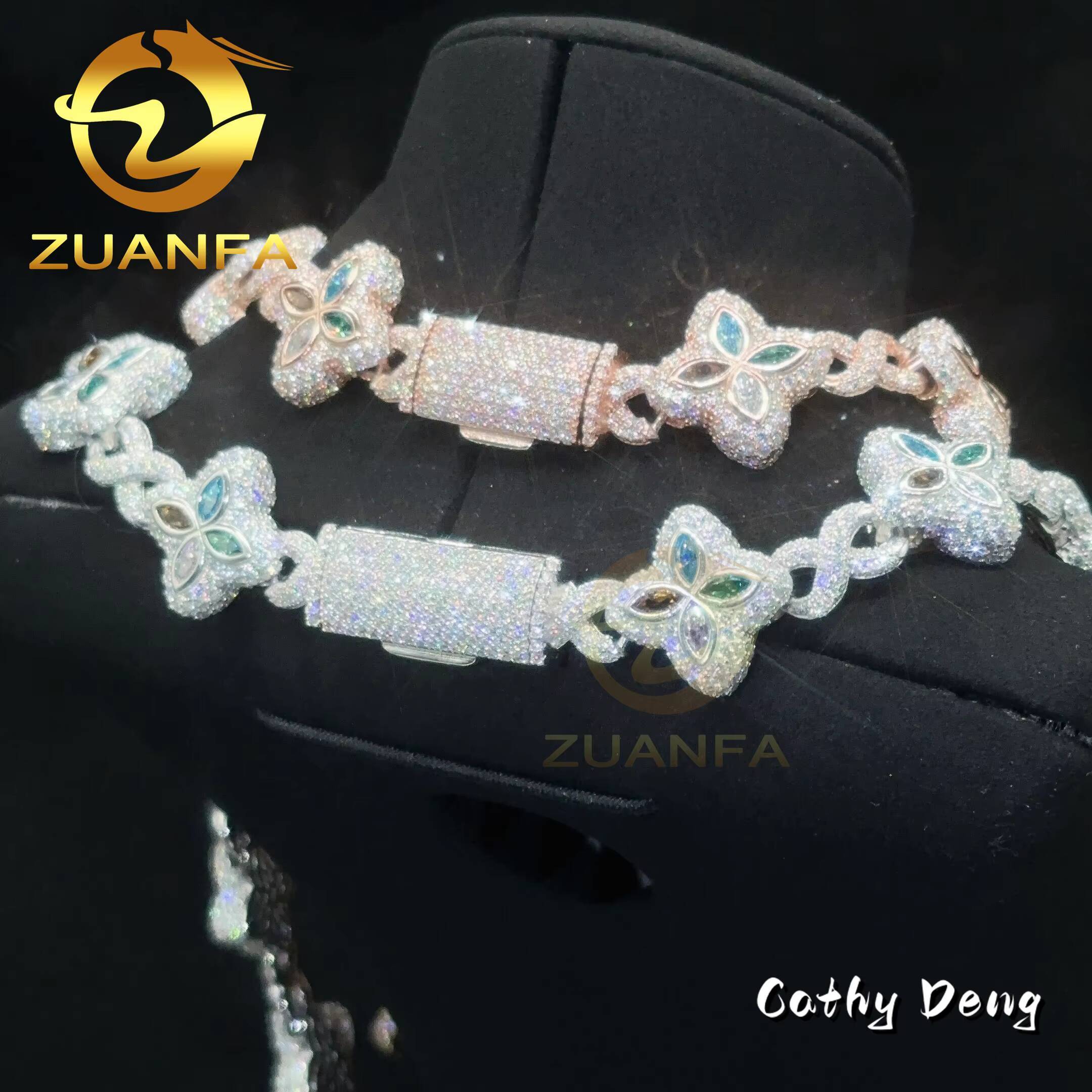 Luxury Color Moissanite Hip Hop Jewelry Marquise Natural Diamond Cuban Link Chain 925 Silver Iced Out Cuban Bracelet Necklace