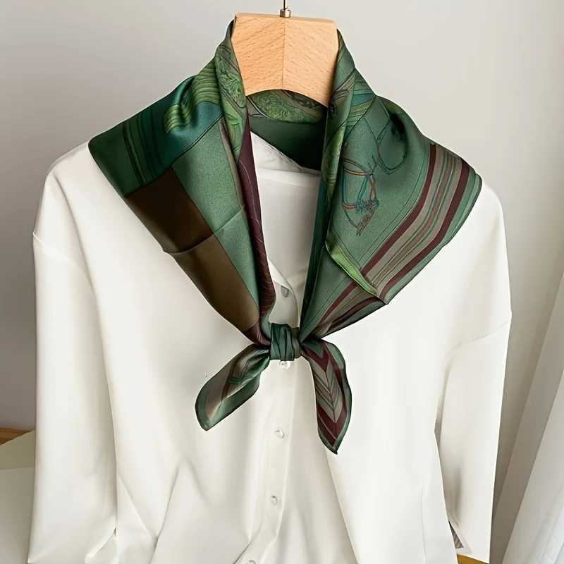 Luxury 2025 New Green Print Square Scarf Simulated Silk Thin Satin Neck Scarf Elegant Ladies Professional Decorative Small Scarf Y251208