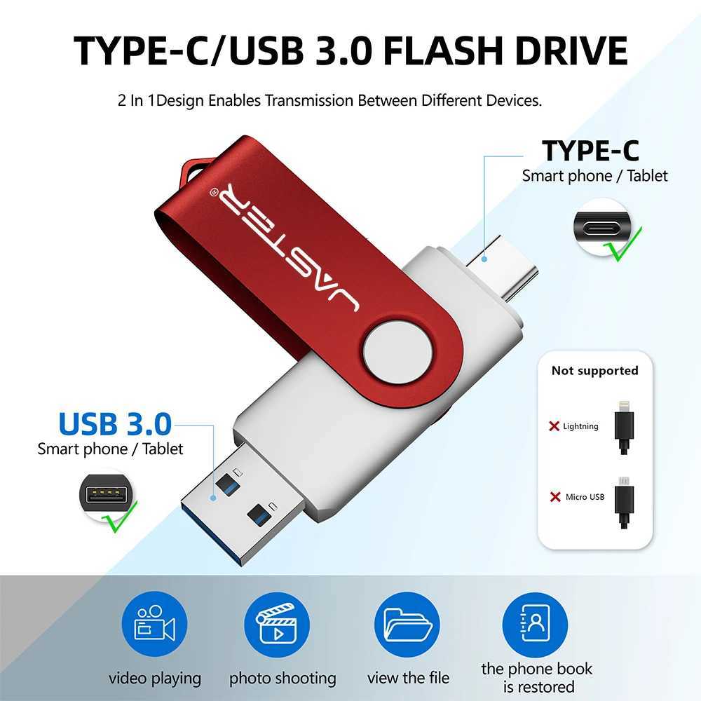 JASTER TYPE-C USB30 2IN1 High Speed Pen Drive 128GB Business Gift USB 30 Flash Drive 64GB Metal Memory Stick 32GB Pendrive 16G C251209
