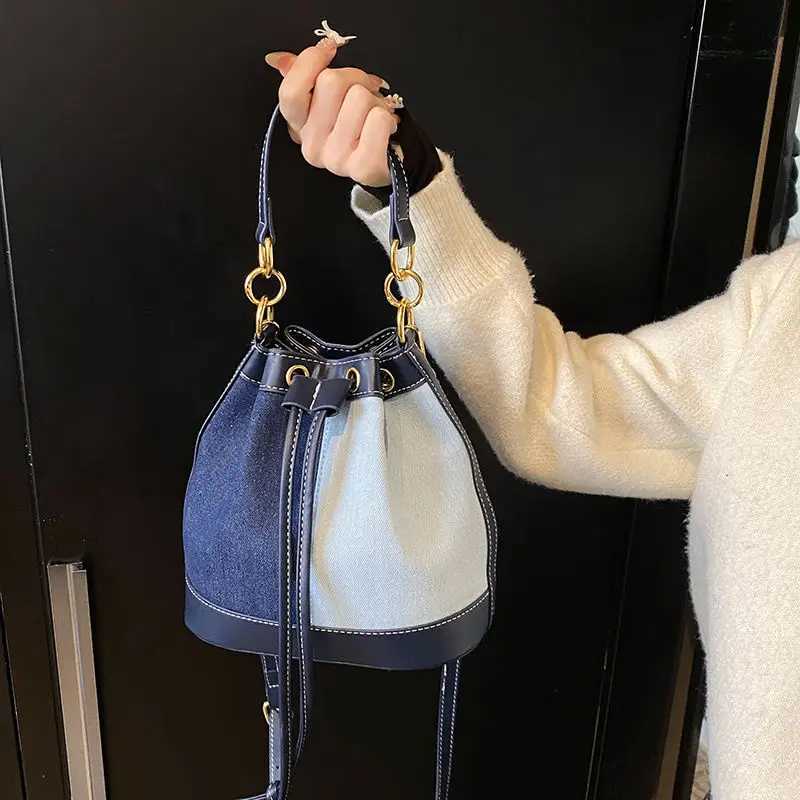 JIAERDI Denim Color Block Handheld Bucket Bag Wen Pahwork Fabric Large Capacity Shoder Bag Ladies Cmuter Crossbody Bags Y251209