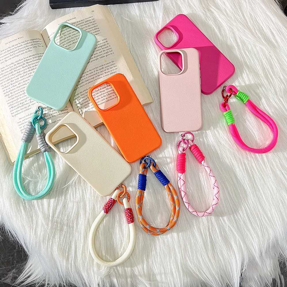 Cute Candy Leather Texture With Wrist Strap Case For iPhone 17 Air 16 15 14 11 12 13 16 Pro Max 16 Plus Solid Color Soft Cover C251209