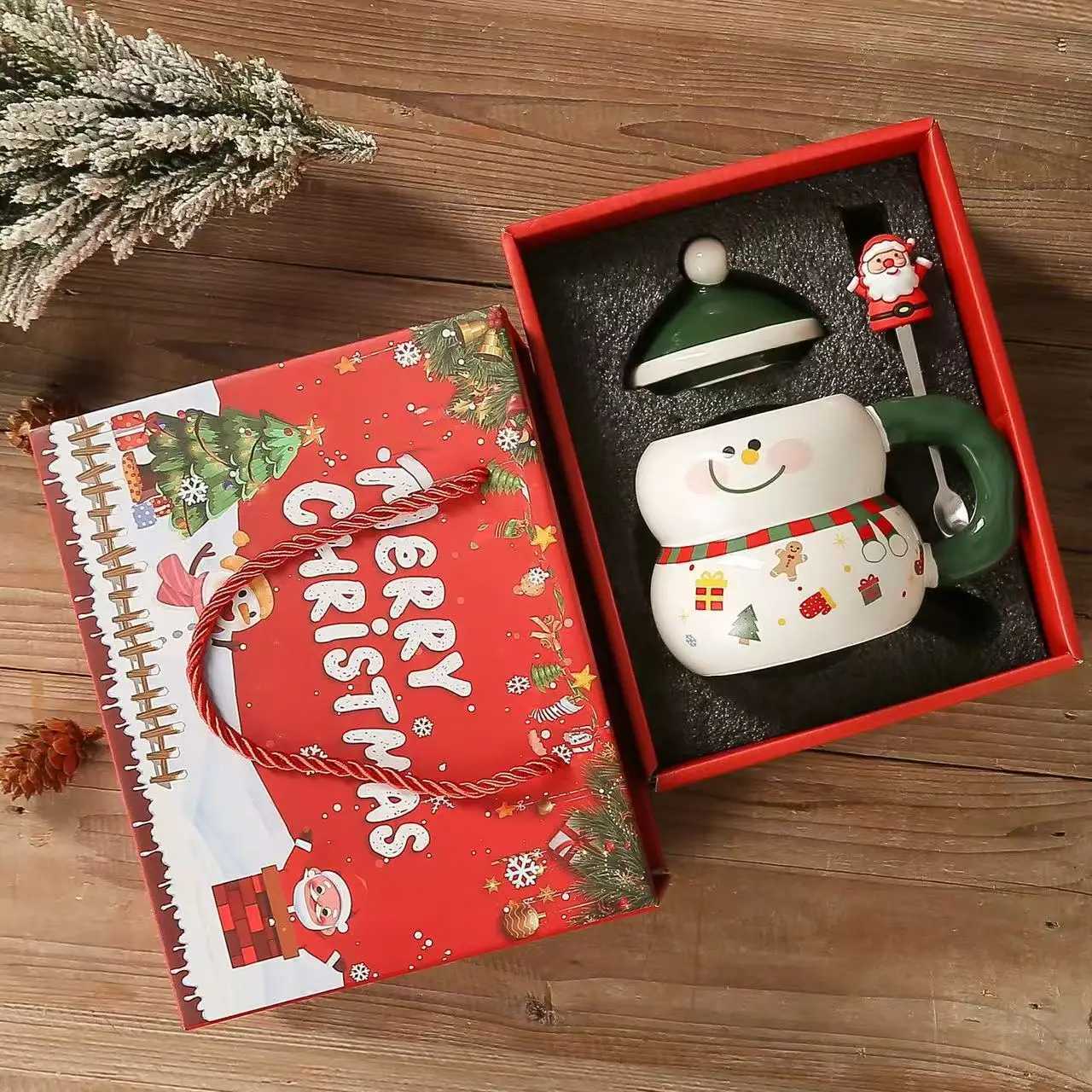 Creative Christmas ceramic cup with lid spoon large capacity g cartoon Christmas cup gift water cup student gift H251209