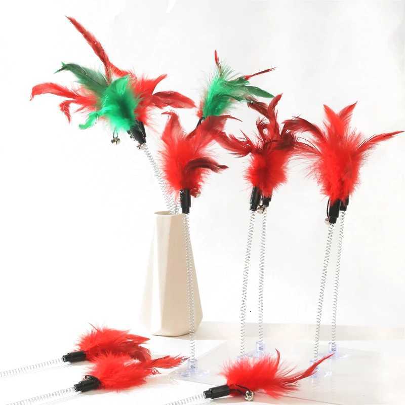5pcs Cat Teaser Stick Toy Spring Suction Cup Feather Squeaky Interactive Kitten Toy Bite-resistant Training Cat Toy Supplies M251209