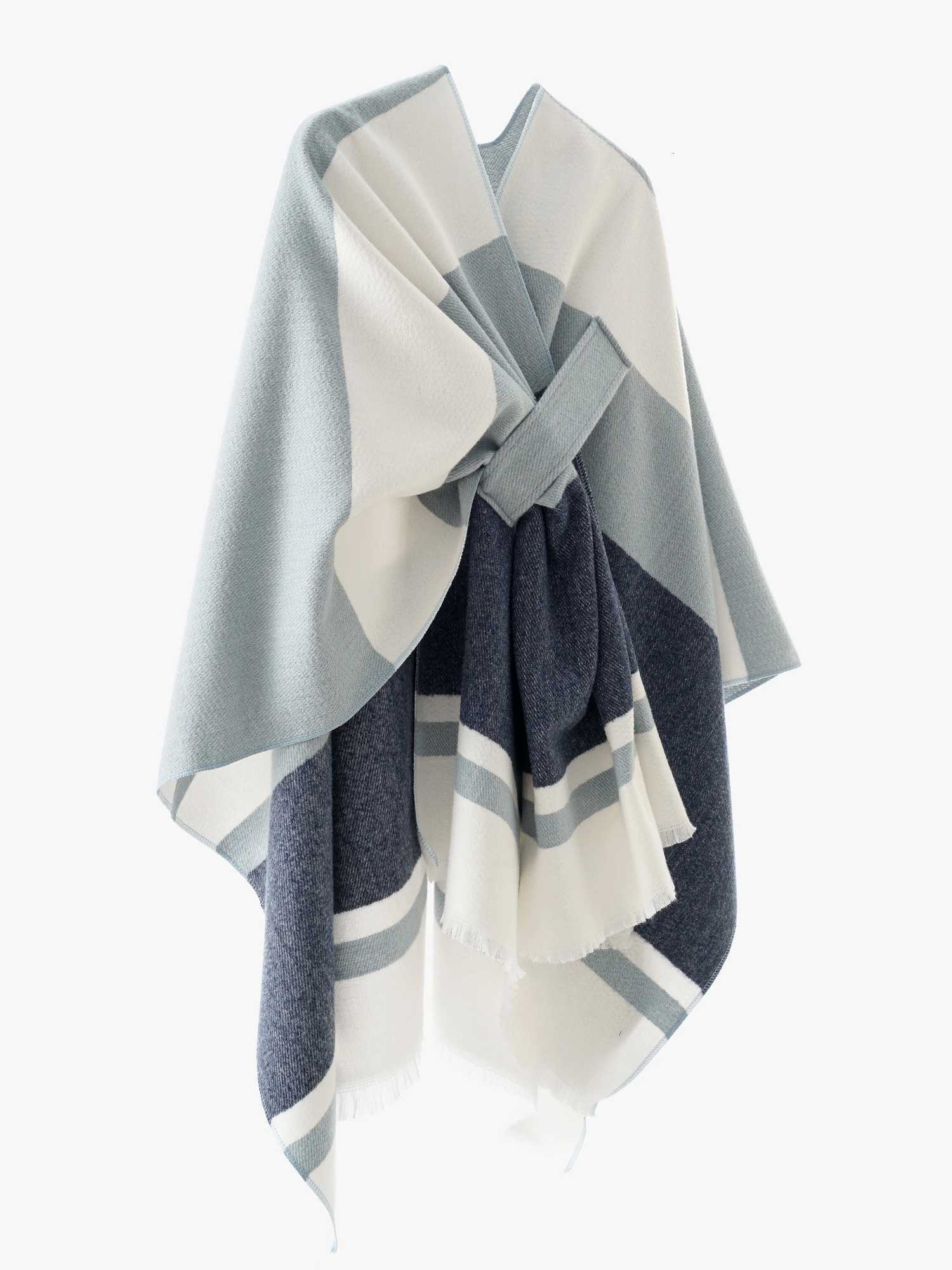 Luxury Geometric Print Shawl - Soft Warm Stylish for Fall Winter Beige Brown White Asymmetrical Design Y251208