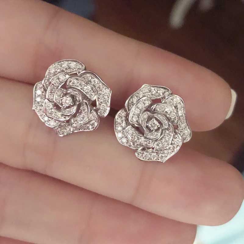 luxury Huitan Fashion Womens Flower Earrings Ear Piercing Stud Crystal CZ Earring Party Anniversary Gift TrenDY Jewelry H260202