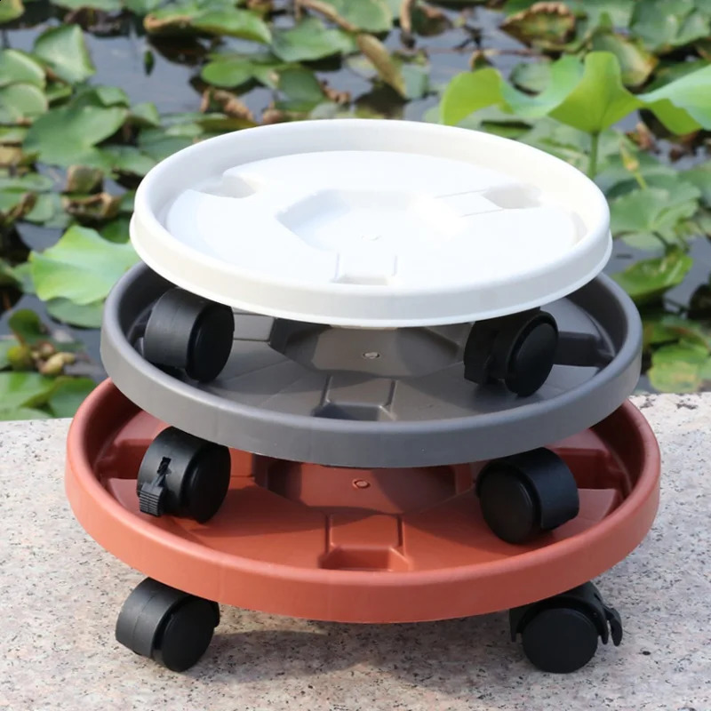 Indoor Thickened Movable Tray Plastic Flower Pot Stand with Wheels Base Tray for Potted Plants with Universal Wheels and Water 251204