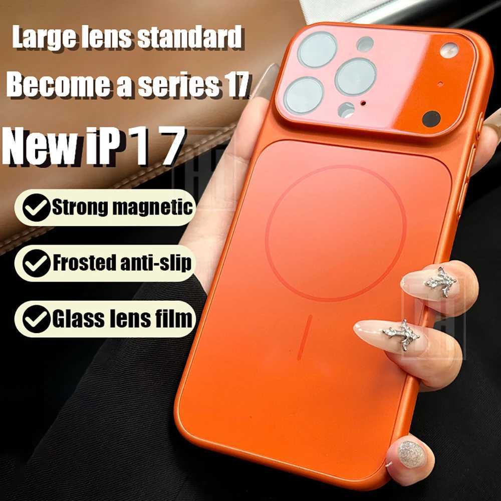 Fashion Orange Solid Color Case for iPhone 17 Air 16 15 14 13 Pro 17 Pro Max Magnetic Hard Glass Lens Protect Film Cover M251209