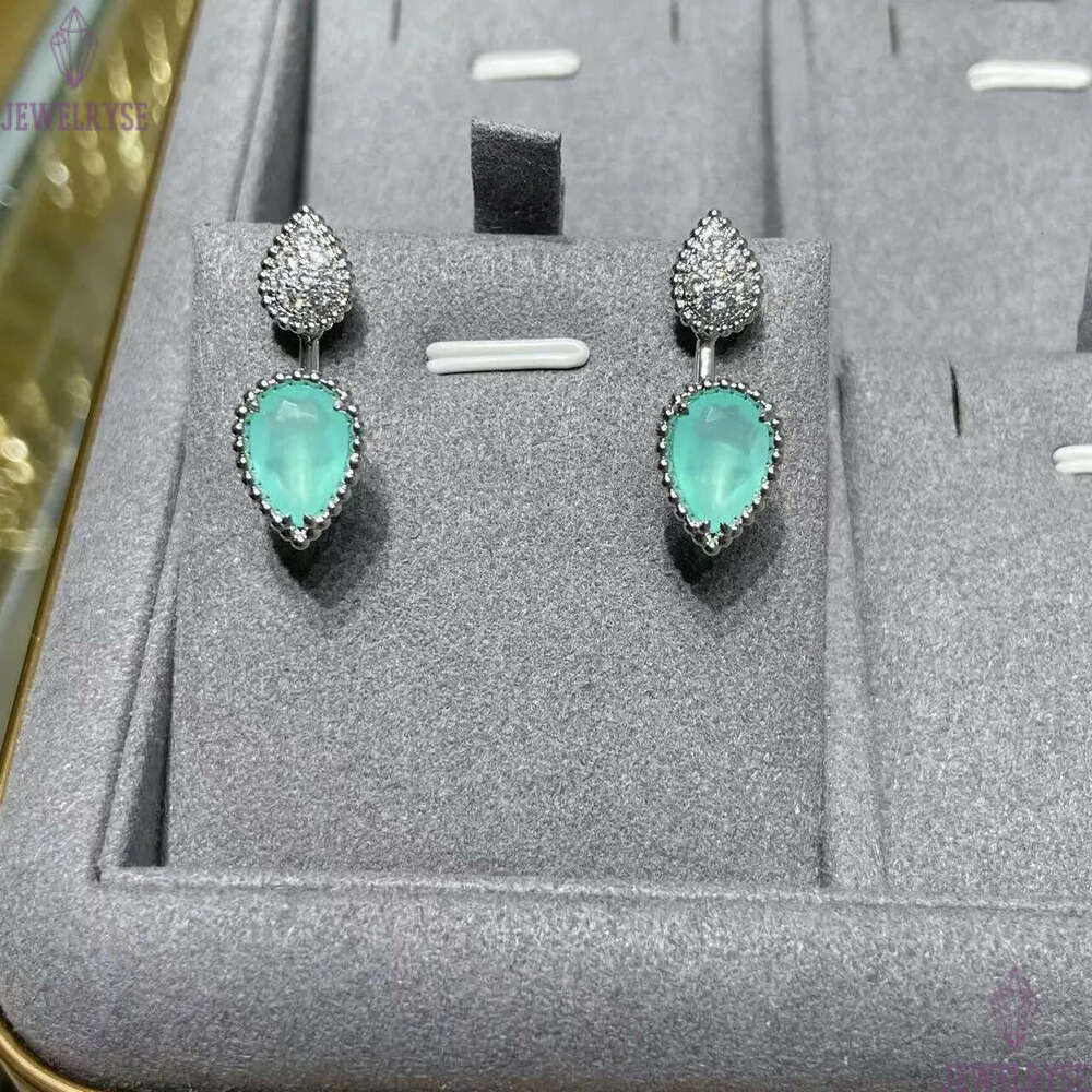 Womens luxury drop designer stud earrings silver white shine diamond crystal cz zircon blue stone leaves leaf love heart earring ear rings jewelry