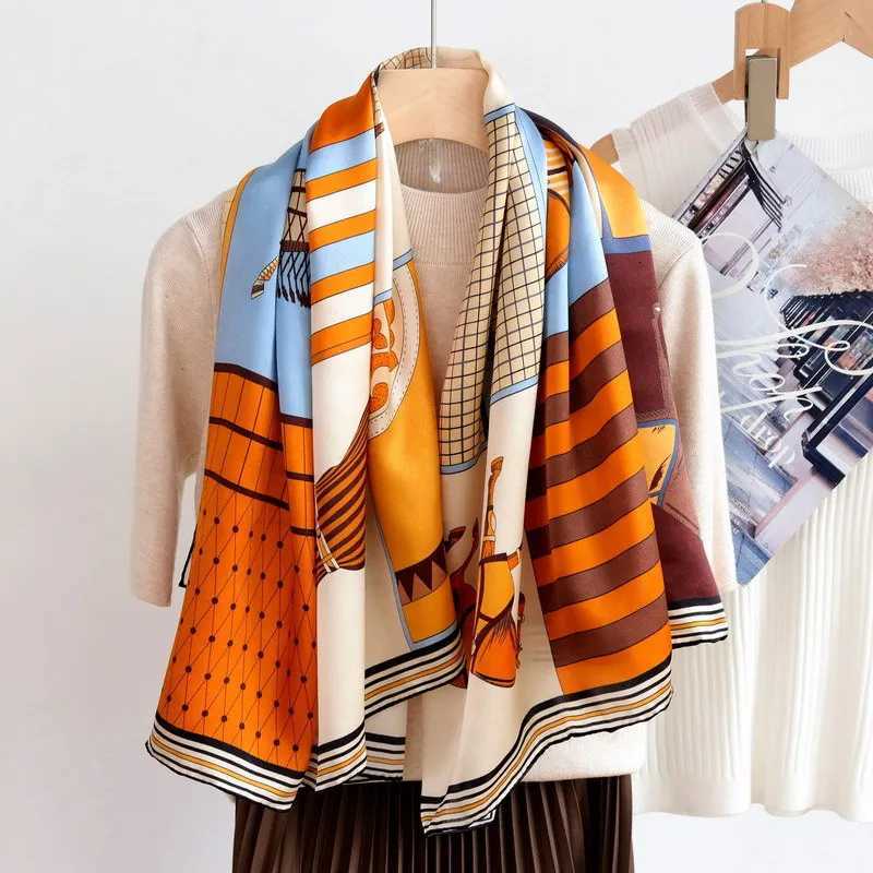 Luxury Satin Hijab Luxury horse Scarf Women Designers Square Bandanas Summer Scarf Women Scarves for Ladies Shawls Head Neck Hair Shawl Y251208