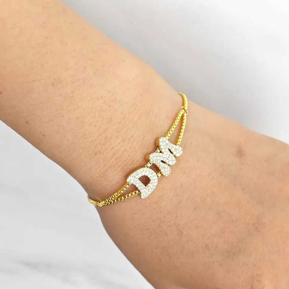 Custom Crystal Zircon Name Bracelet For Women Personalized Bubble Letter Bracelet Adjustable Slider Jewelry Mothers Day GiftsXJ251209