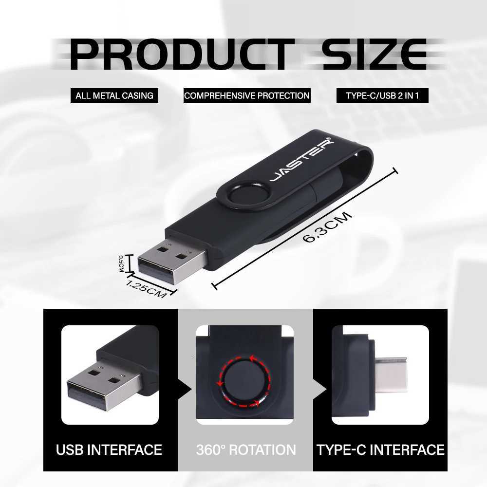 JASTER High Speed TYPE C USB Flash Drive 30 8GB 16GB 32GB 64GB 128GB Rotatindrive Cputer Mobile Phone Dual-Use U Stick C251209
