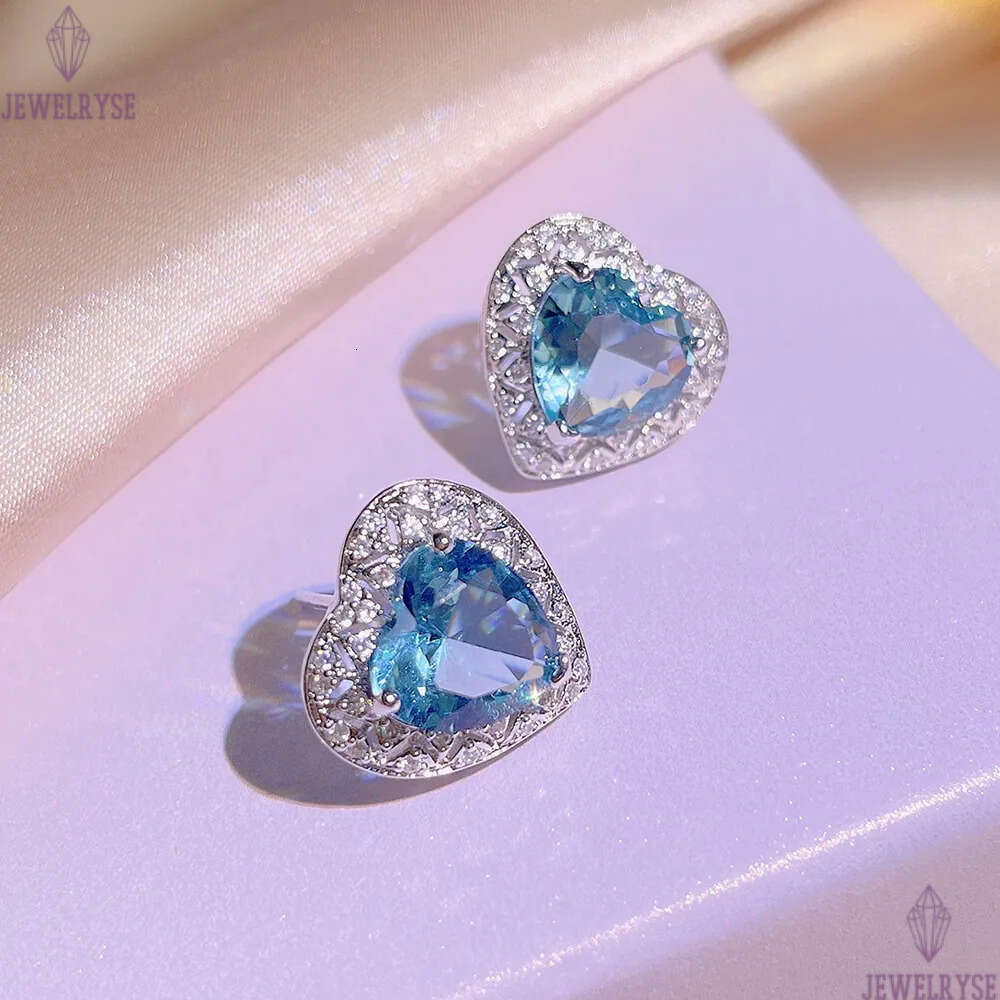 925 sterling silver heart love stud earrings women 18K rose gold shining square elegant crystal blue diamond ear rings designer earring jewelry for pa