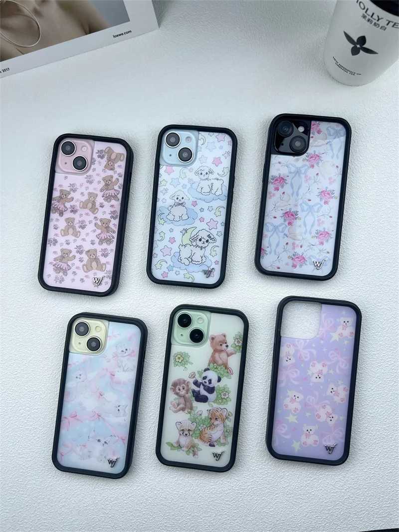 Wildflower Cute cartoon for iPhone 13 15 Panda Bear Kitten WF 14 16 plus 17 Pro Max Flower Ribbon Pigeon bow phone case C251209