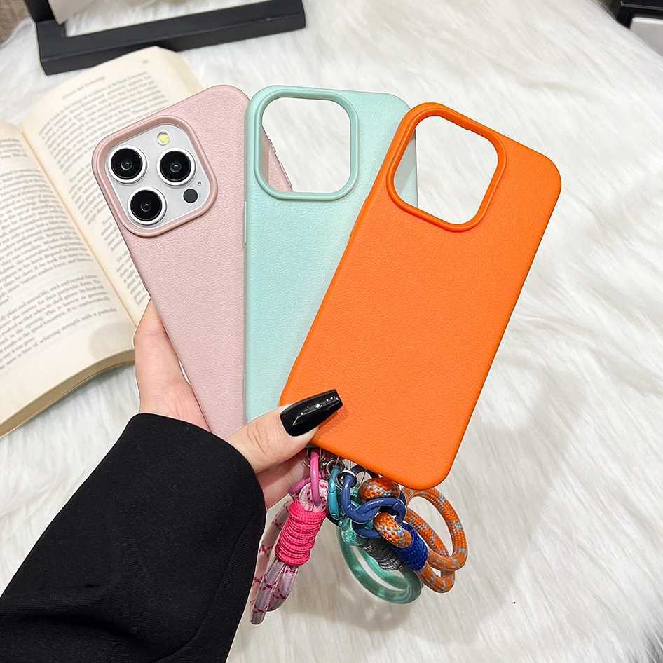 Cute Candy Leather Texture With Wrist Strap Case For iPhone 17 Air 16 15 14 11 12 13 16 Pro Max 16 Plus Solid Color Soft Cover C251209