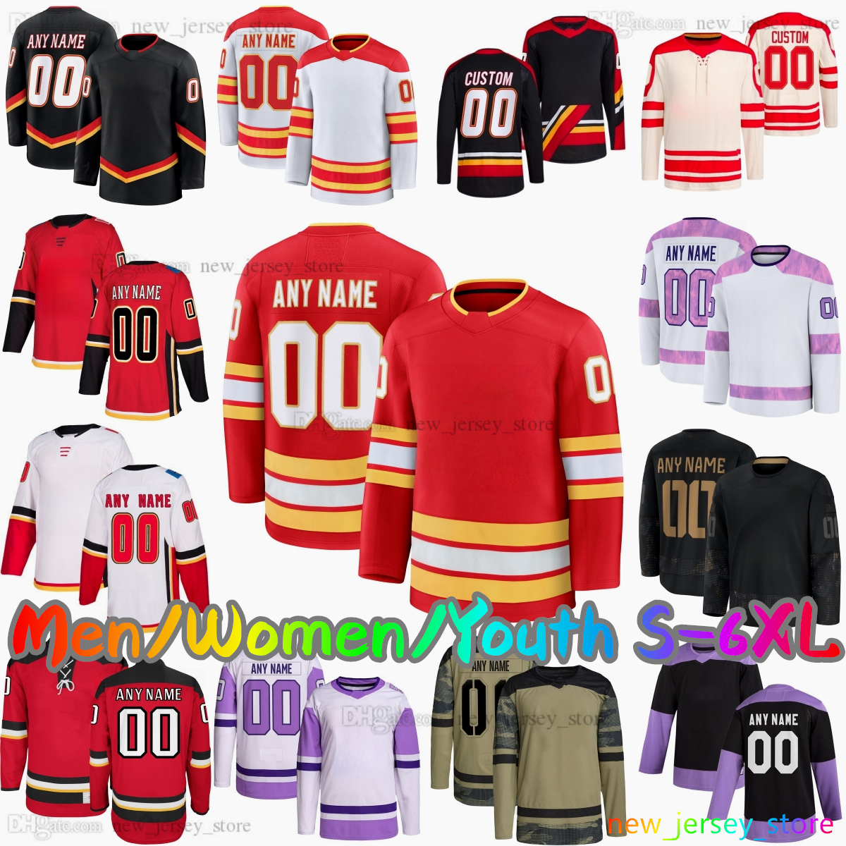 Custom S-6XL 10 Jonathan Huberdeau New Ice Hockey Jersey 28 Elias Lindholm 11 Mikael Backlund 91 Nazem Kadri 52 MacKenzie Weegar 4 Rasmus Andersson Stitched Jerseys