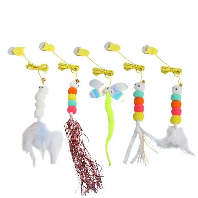 Pet cat-teasing stick Kitten high elastic rope cat toy Feather bell cat-teasing stick hanging swing toy M251209