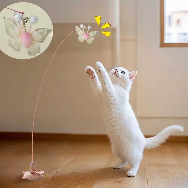 Cat Teaser Toy Suction Cup Butterfly Squeaky Bell Feather Interactive Kitten Toy Exciting Playtime Bite-resistant Teaser Cat Toy M251209