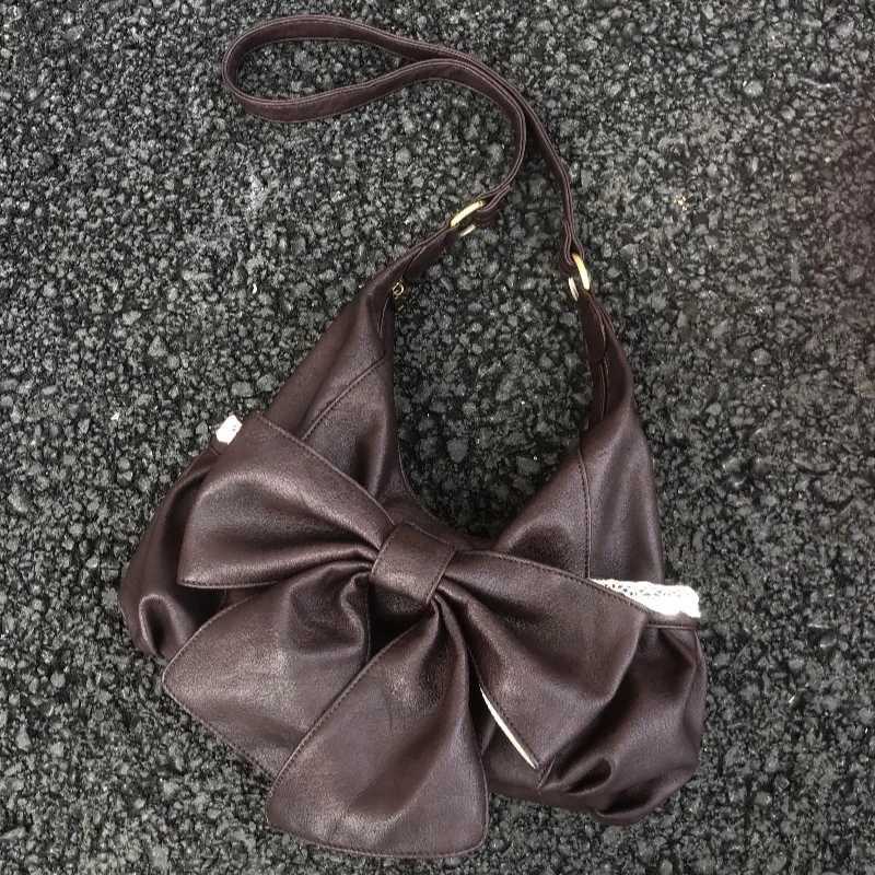 Vintage Casual Fi Chic Bow Shoder Bag Wen Sweet Y2k Ahetic Pleated Handbags Korean Ins Pahwork Lace Crossbody Bags Y251209