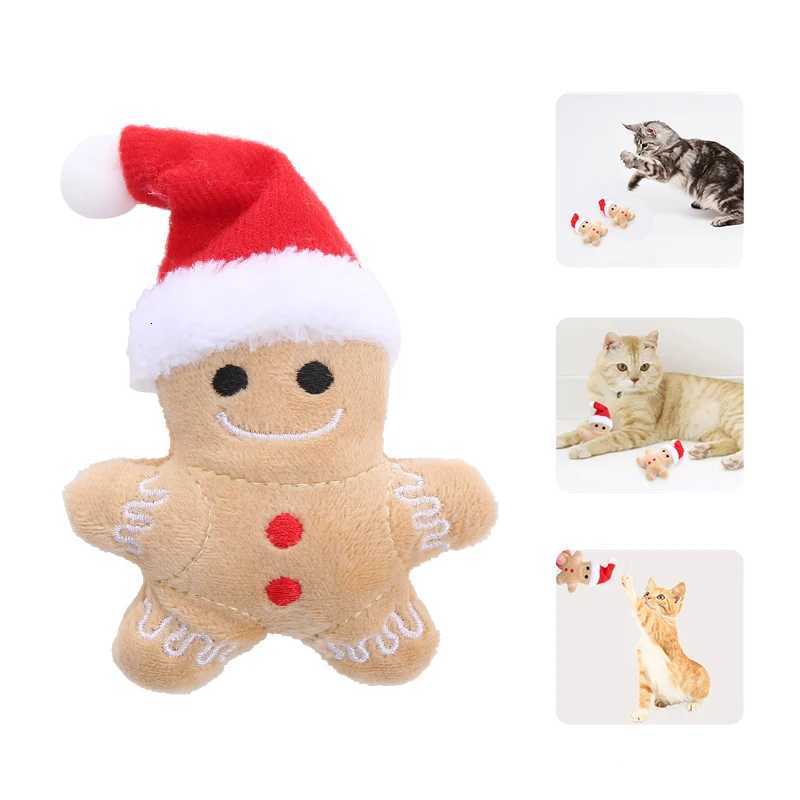 Catnip Toys Interactive Toys Cartoon Plush Christmas Gingerbread Man Cat Toys Cat Anti Bite Interactive Toy Pet Supplies M251209
