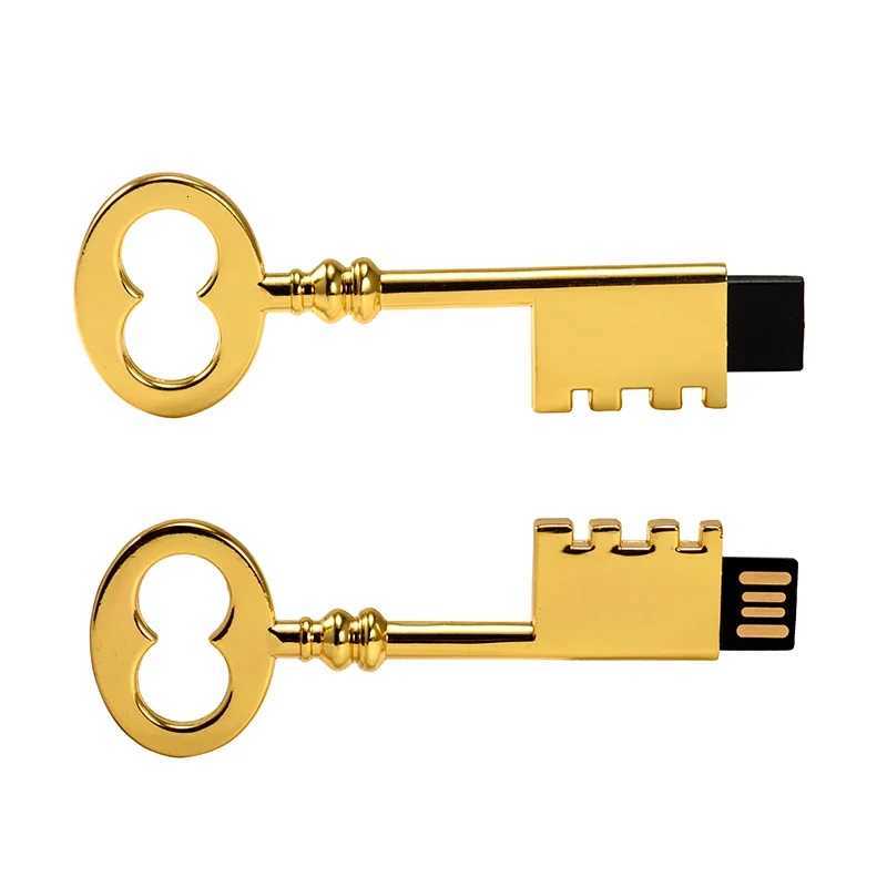 Metal Shaped Key USB 20 High-speed Flash Drive 64GB Copper Love Pen Drive 32GB Memory Stick Fashion Business Gift U Disk C251209