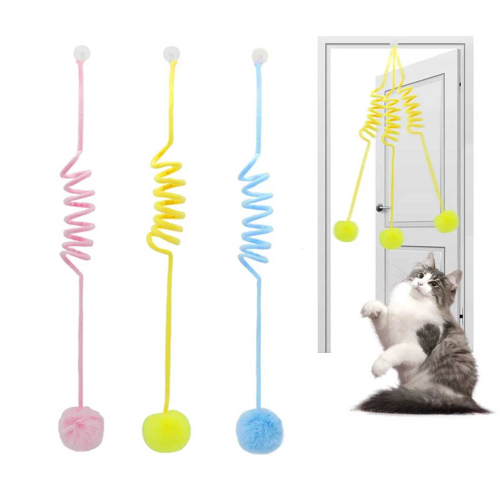 3 Pcs Fluffy Cat Toy BallsHanging Interactive Cat Toy Teaser Ball with BellIndoor Kitten self Playing toy to Relieve boredom M251209