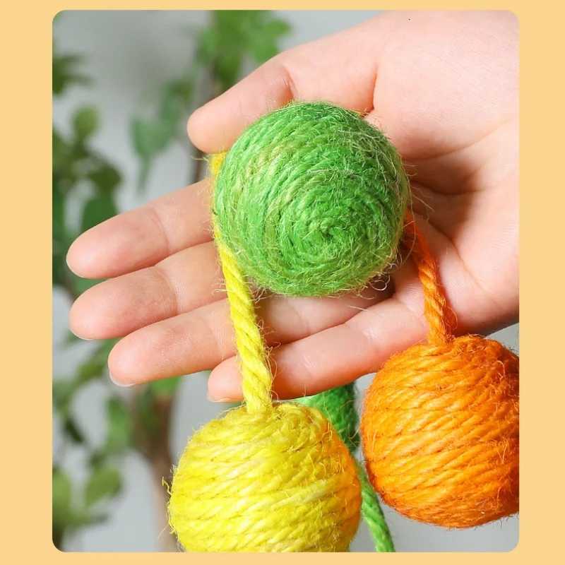 Random Color Cat Toys Sisal Balls for Grinding Teeth Sharpening Claws Hangable Sound-Activated Rope Knot Teaser Ball for Cats M251209