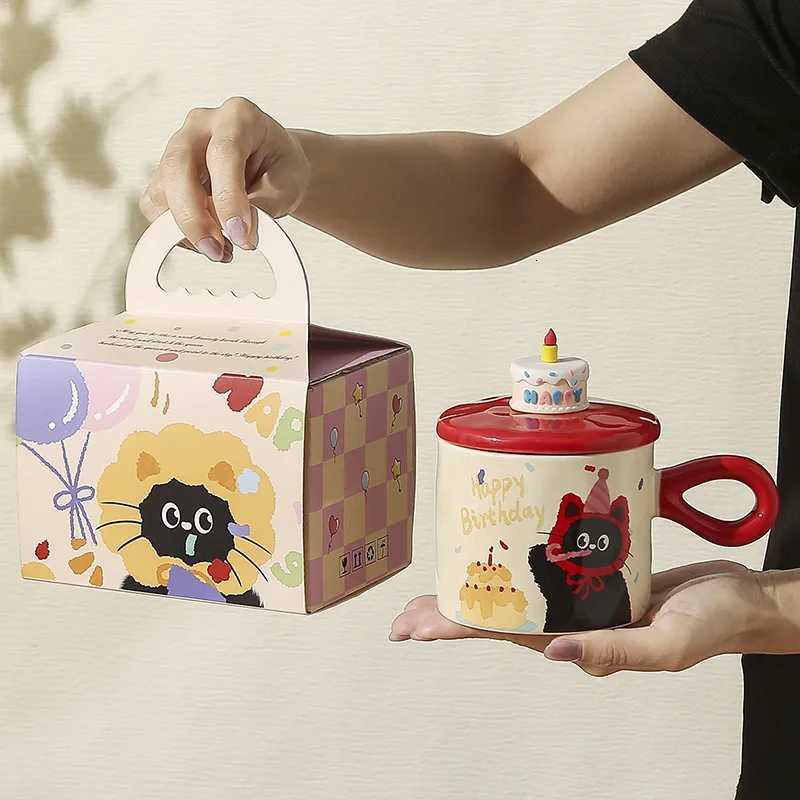 Creative Cute Cartoon Cat Ceramic Coffe g Couple Water Cup Milk Drinking Water Tea Cup for Off He Birthday Gifts with Box H251209
