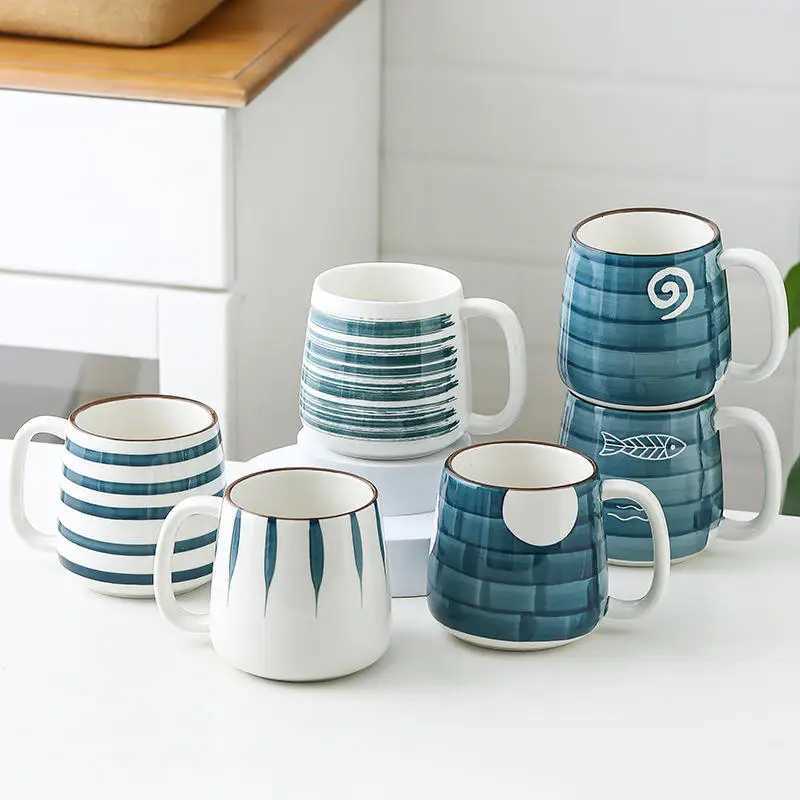 500ml Ceramic g With Spoon Japanese Hand Painted Style Breakfast Cups Off He Teacup Water Cup Drinkware Gifts H251209