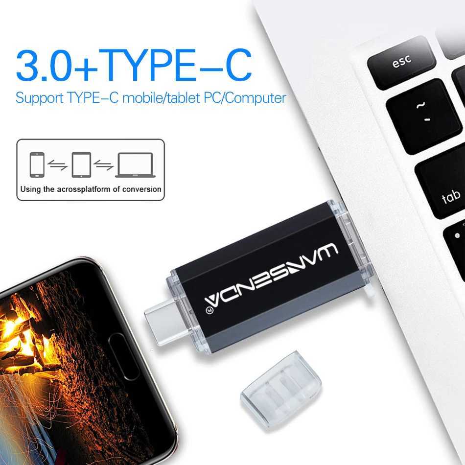 Hots WANSENDA OTG USB Flash Drive Type C Pen Drive 512GB 256GB 128GB 64GB 32GB 16GB USB Stick 30 Pendrive for Type-C Dev C251209