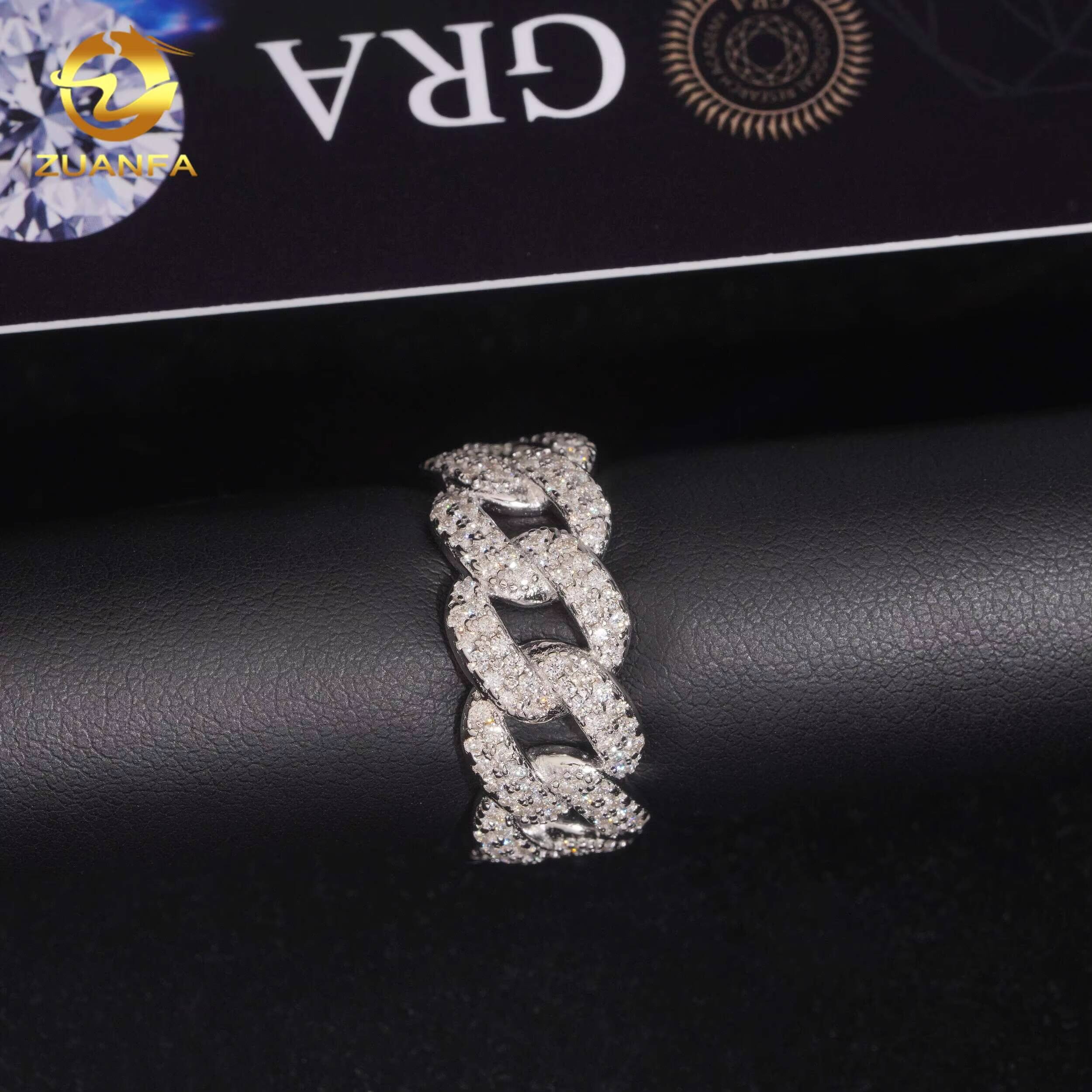 Ready to Ship Hip Hop Jewelry Moissanite Iced Out Ring 925 Sterling Silver Men Diamond Ring GRA Certified Moon Shape Cuban Ring