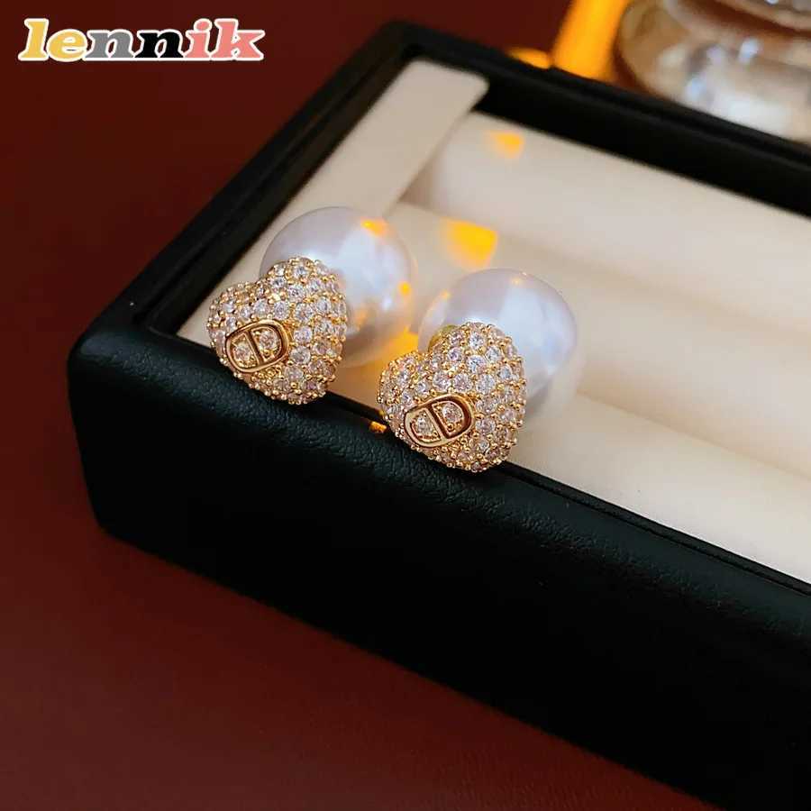 LENNIK Real Gold Plated Silver Needle Heart-Shaped Pearl Earrings French Retro Light Luxury Earrings Versatile for Daily/Party J251208