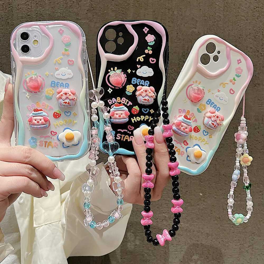 Cute 3D Pig Bracelet Wrist Chain Lanyard Clear Soft Phone Case For iPhone 17 16 13 14 15 Pro Max 11 12 XR XS X 7 8 Plus SE Cover C251209