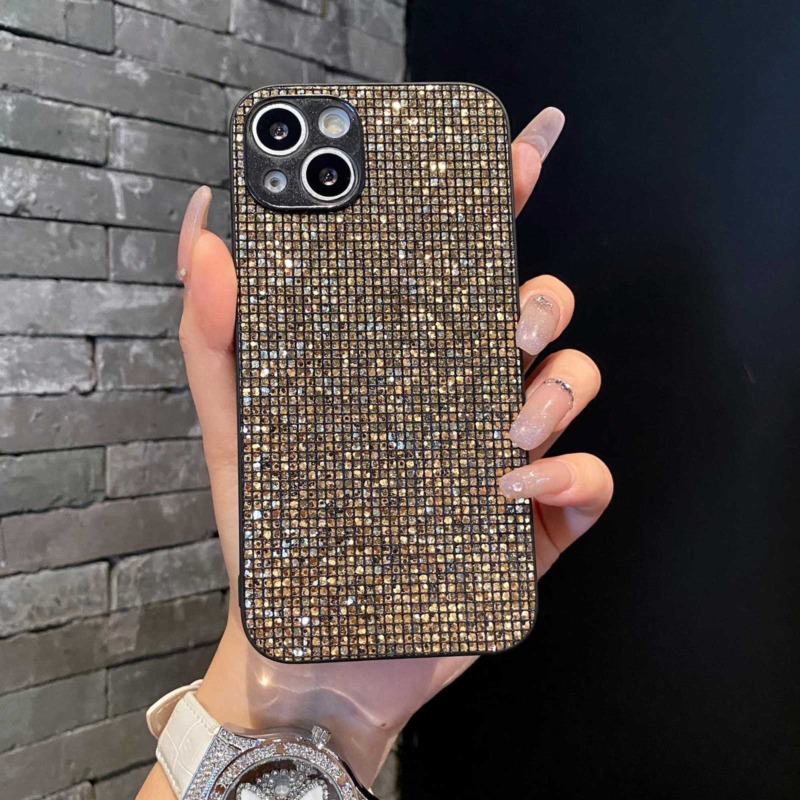 Luxurious shiny Leather diamond rhinestone Glitter for iphone 17 16 15 14 13 12 11 Pro Max Plus 17Air 16E Cover Protective Shell C251209
